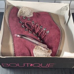 Corkys Burgundy Suede Boots with Faux Fur